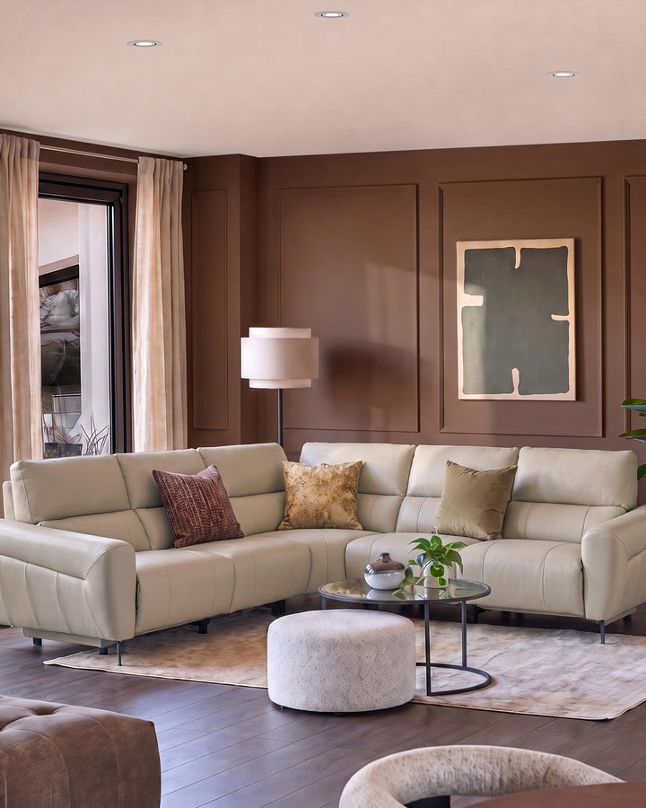 Rhys natural leather large corner sofa