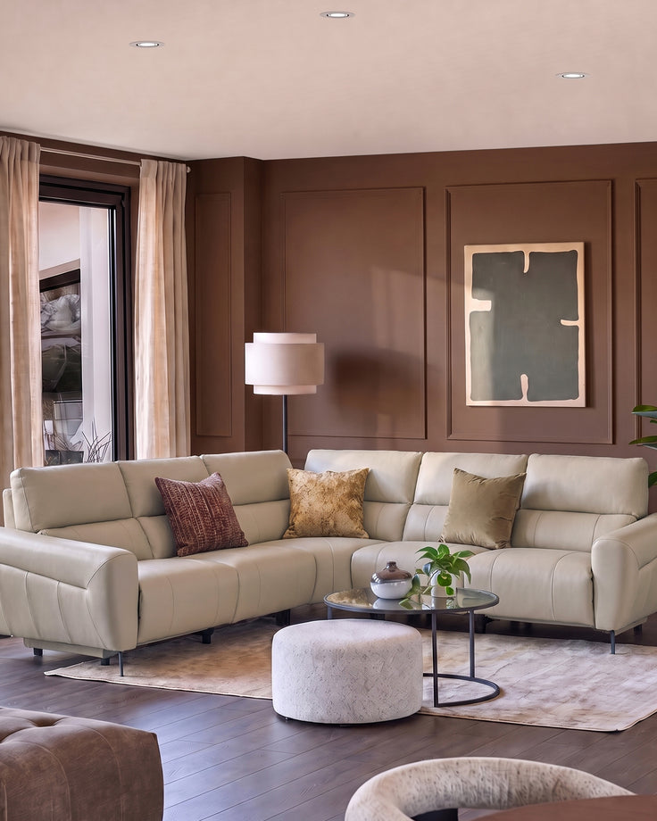 Rhys natural leather large corner sofa