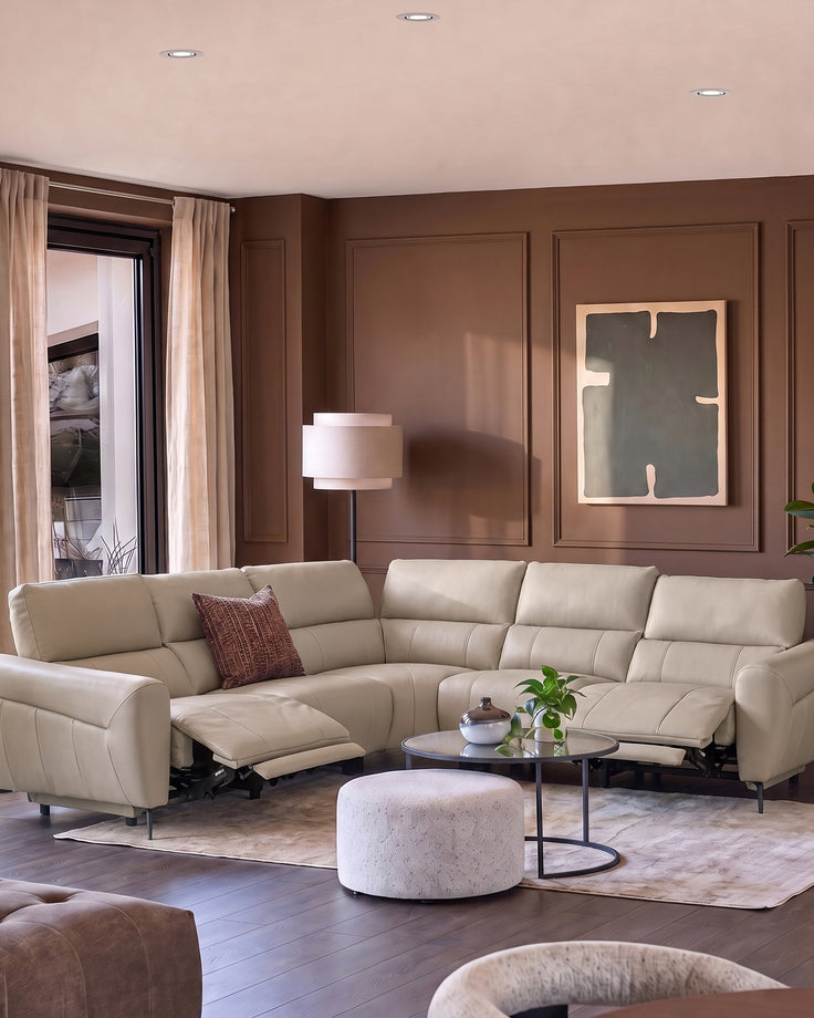 Rhys natural leather large corner sofa