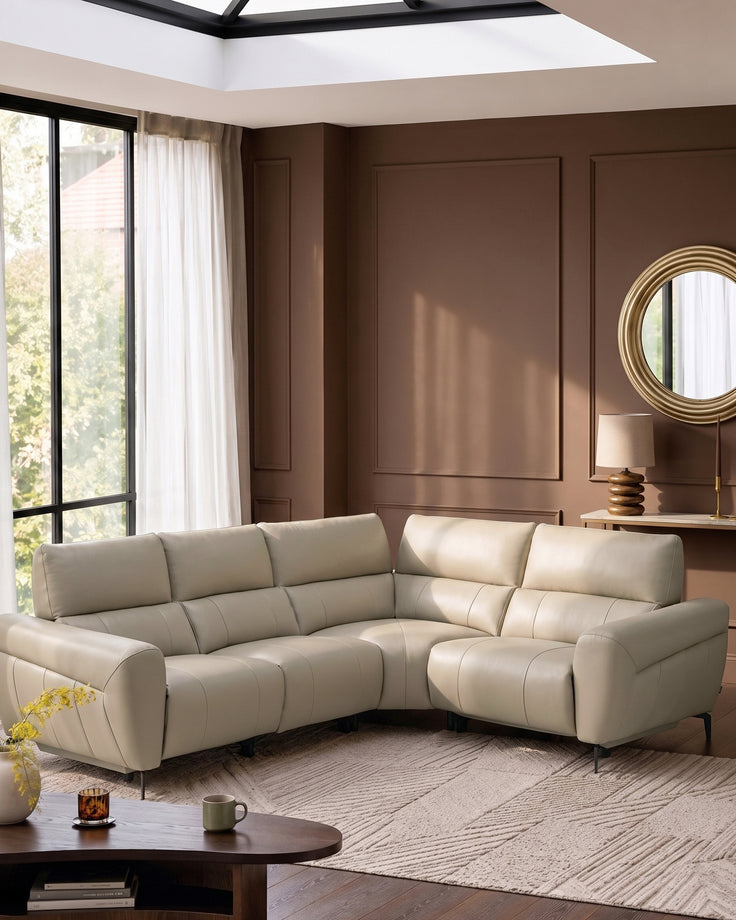 Rhys natural leather right hand facing small corner sofa