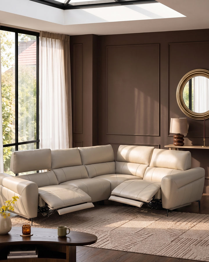 Rhys natural leather right hand facing small corner sofa
