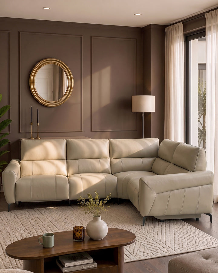 Rhys natural leather right hand facing small corner sofa
