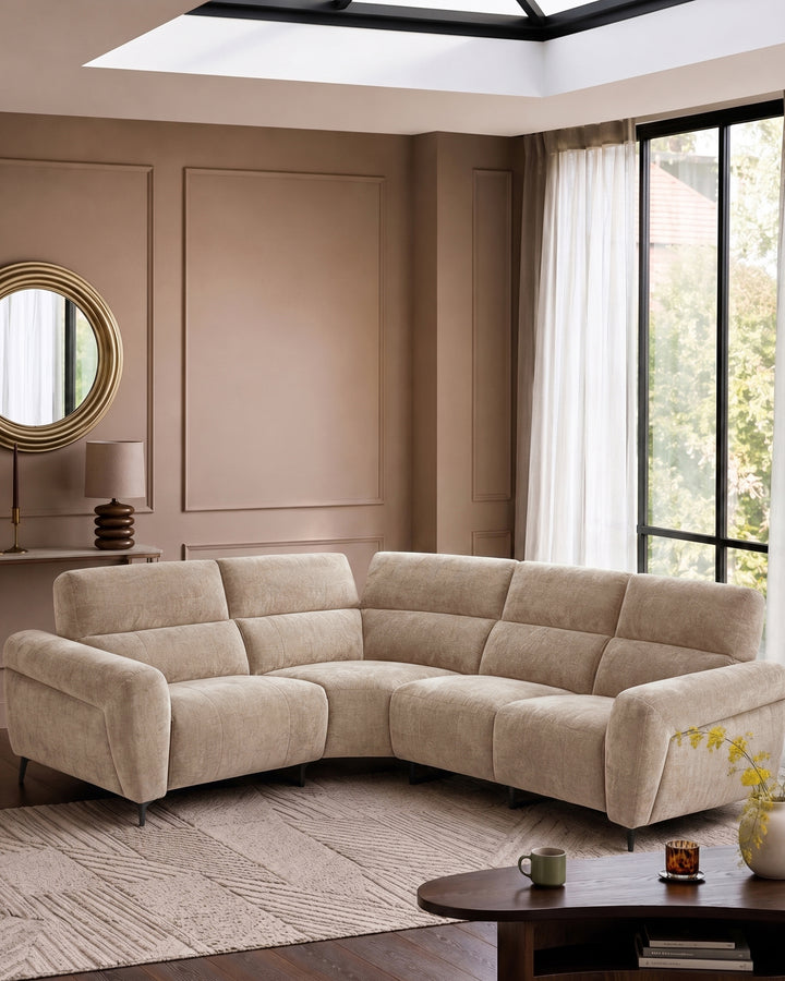 Rhys champagne chenille left hand facing small corner sofa