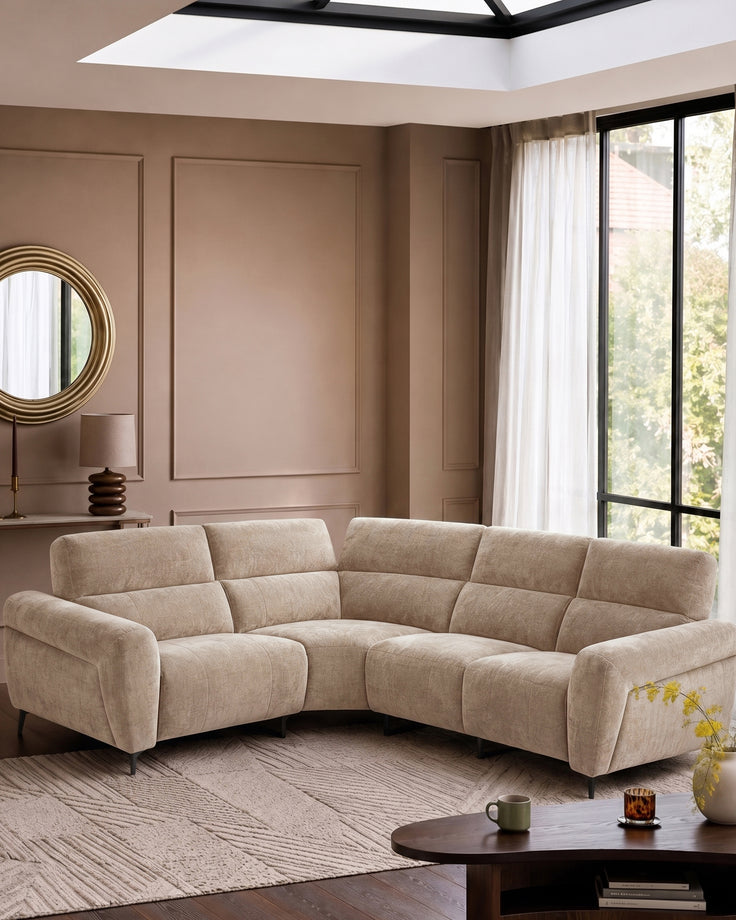 Rhys champagne chenille left hand facing small corner sofa