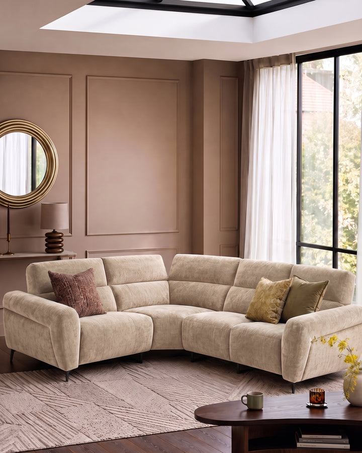 Rhys champagne chenille left hand facing small corner sofa