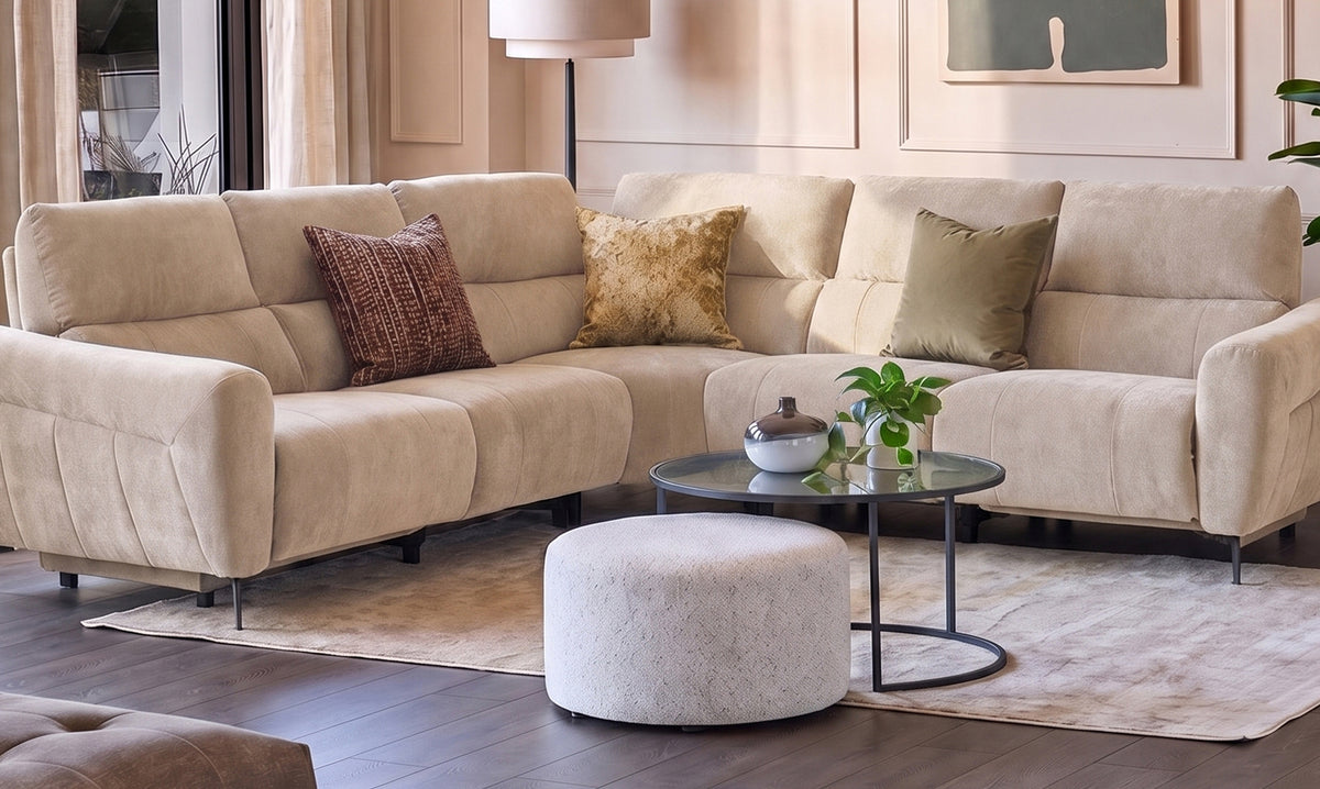 Rhys champagne chenille large corner sofa