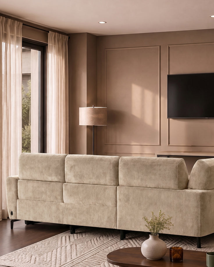 Rhys champagne chenille left hand facing small corner sofa