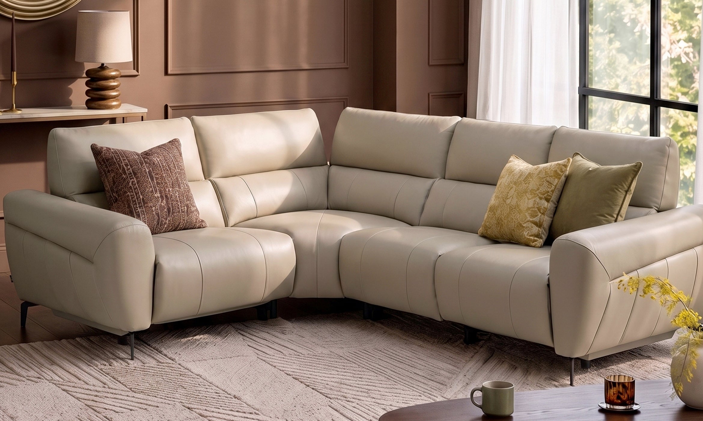 Rhys natural leather left hand facing small corner sofa
