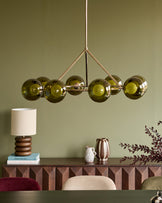 Riley olive green glass 8 bulb pendant light