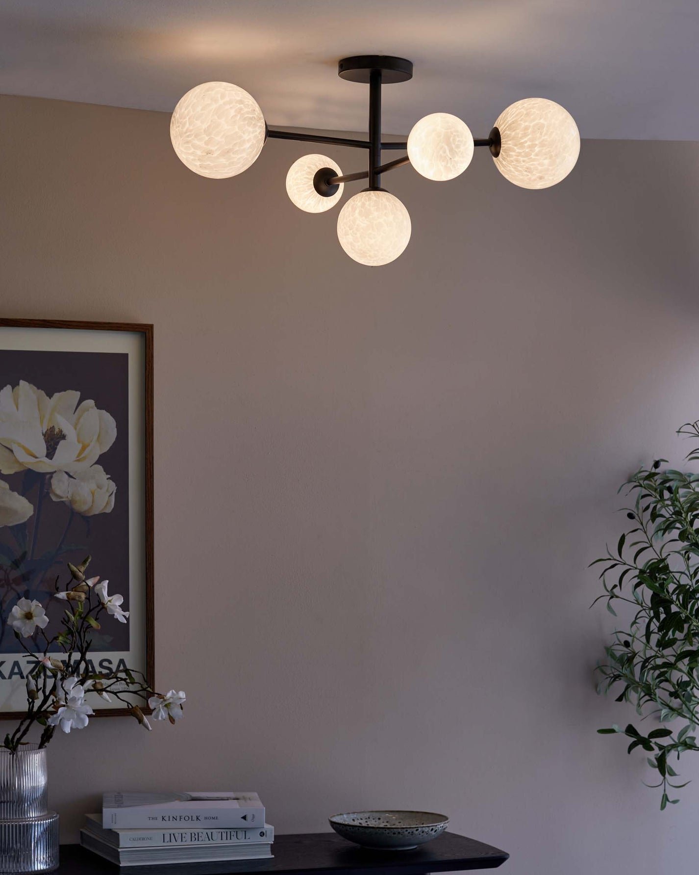 Curated visual reference: Visual Reference: Riley Black Semi Flush Pendant Light With Marble Look Glass