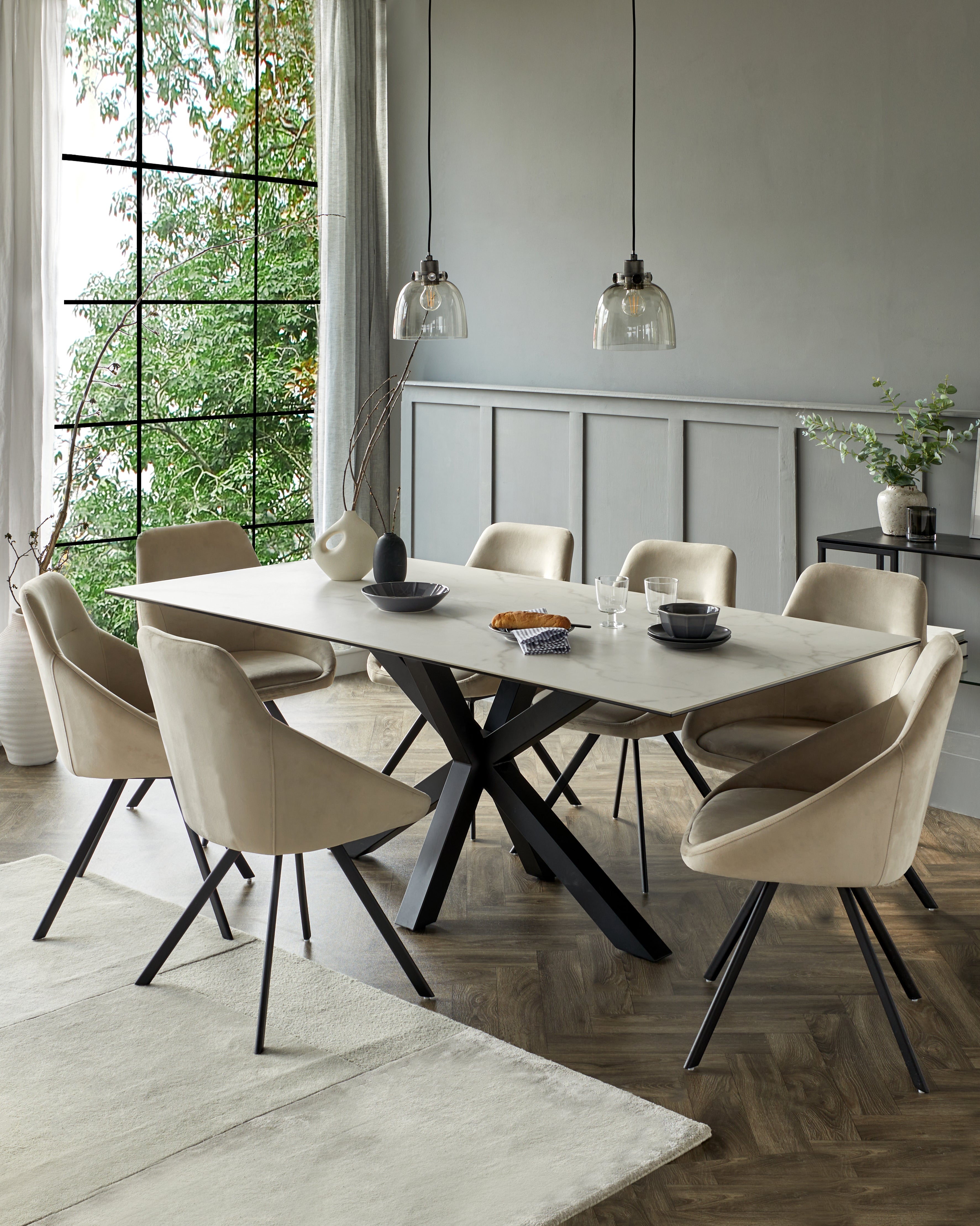 Riley white ceramic 8 seater table and 8 Cleo dining chairs set – Danetti