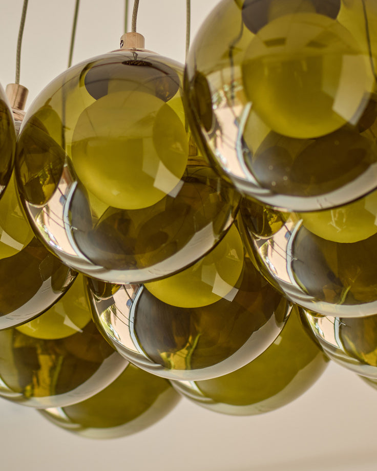 Riley olive green glass cluster drop pendant light