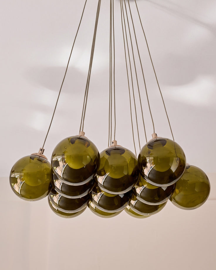 Riley olive green glass cluster drop pendant light