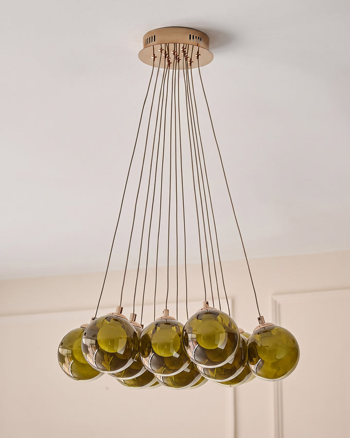 Riley olive green glass cluster drop pendant light