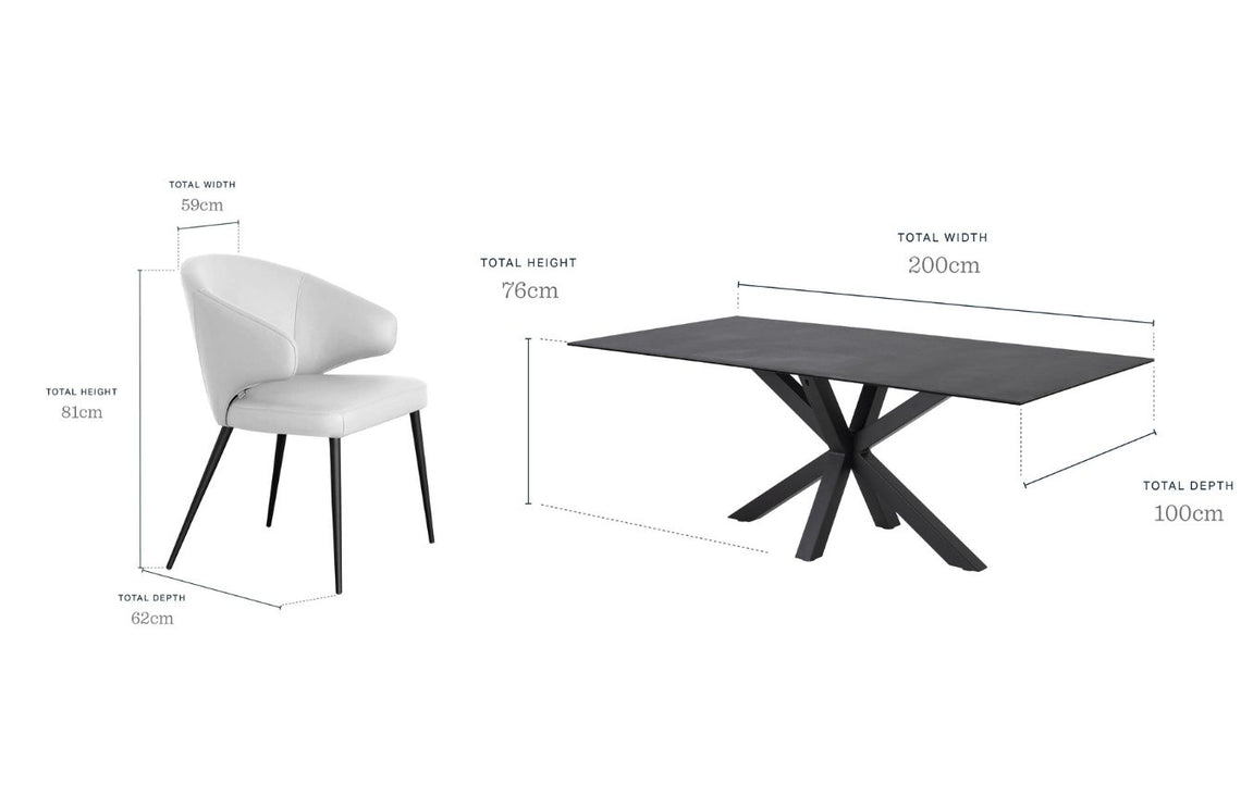 Riley 8 seater table and 8 Landon light grey dining chairs set