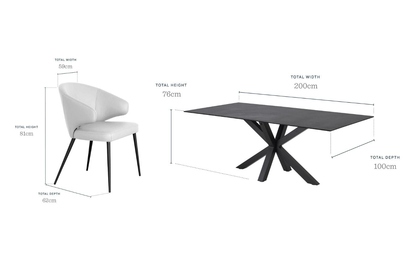 Riley 8 seater table and 8 Landon light grey dining chairs set