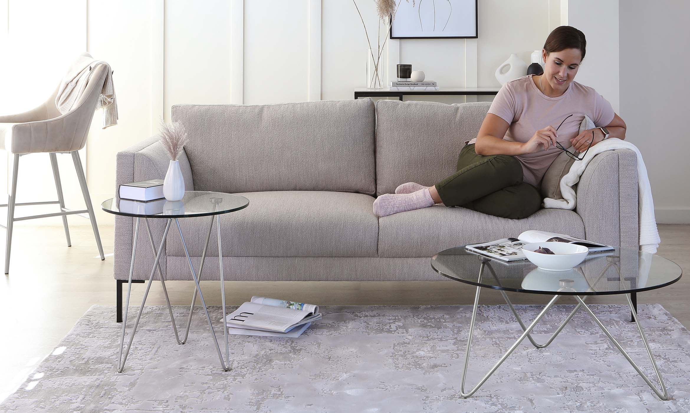 Ripple Glass Side Table With Stainless Steel Legs