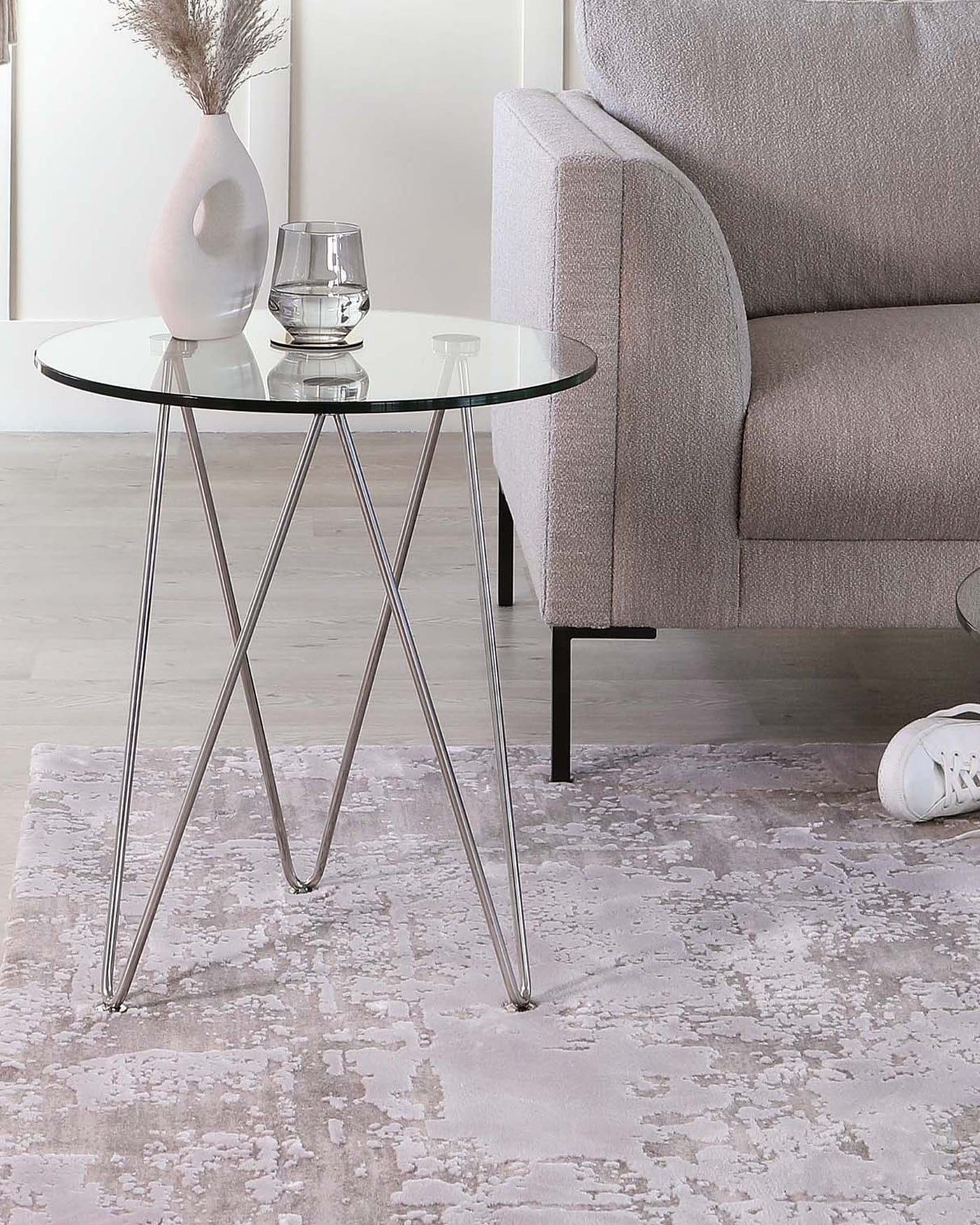 Ripple Glass Side Table With Stainless Steel Legs