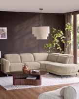 Rosa champagne green chenille right hand corner chaise sofa