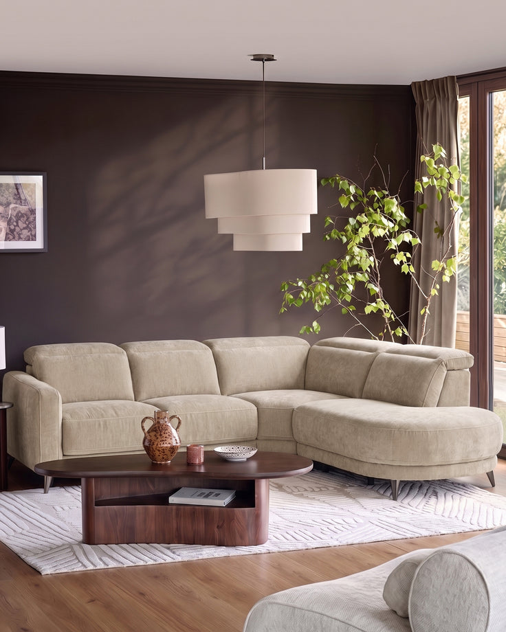 Rosa champagne green chenille right hand corner chaise sofa