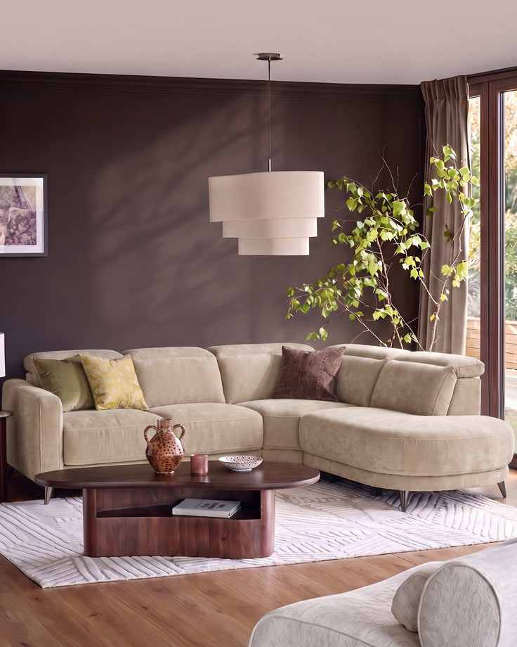 Rosa champagne green chenille right hand corner chaise sofa