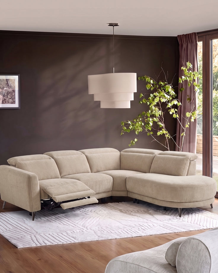 Rosa champagne green chenille right hand corner chaise sofa