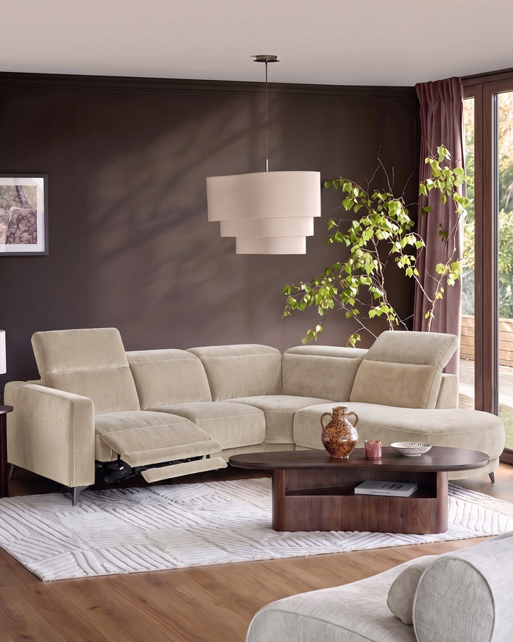 Rosa champagne green chenille right hand corner chaise sofa