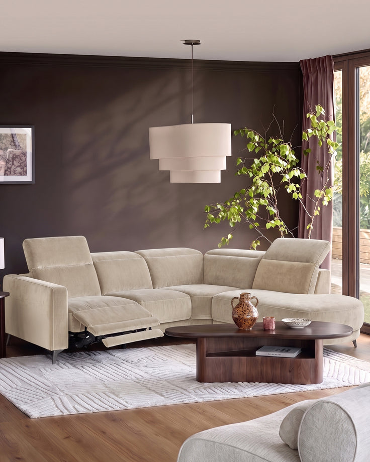 Rosa champagne green chenille right hand corner chaise sofa