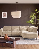 Rosa champagne green chenille right hand corner chaise sofa