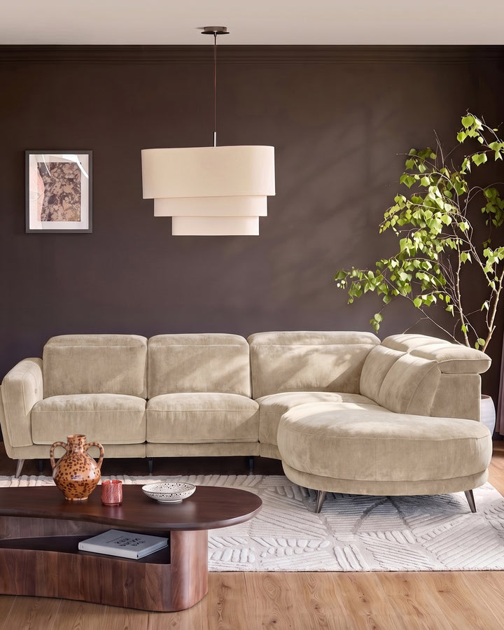 Rosa champagne green chenille right hand corner chaise sofa