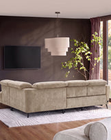 Rosa champagne green chenille right hand corner chaise sofa