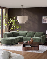 Rosa dark green chenille left hand corner chaise sofa