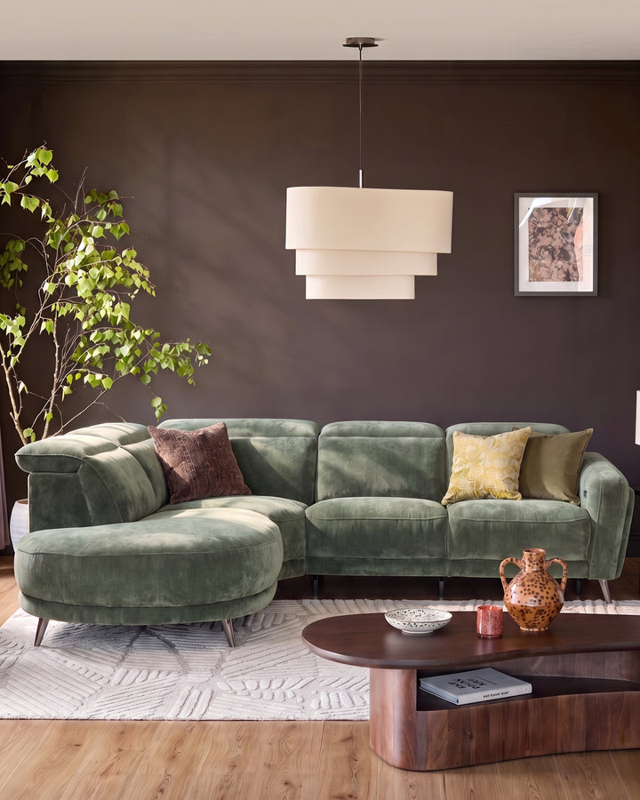 Rosa dark green chenille left hand corner chaise sofa