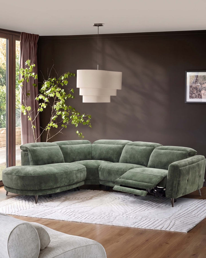 Rosa dark green chenille left hand corner chaise sofa