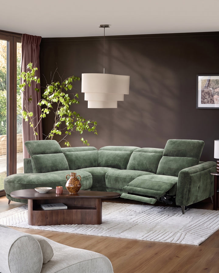 Rosa dark green chenille left hand corner chaise sofa