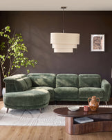 Rosa dark green chenille left hand corner chaise sofa