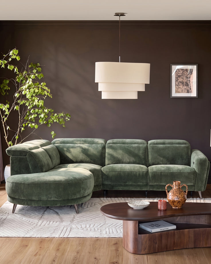 Rosa dark green chenille left hand corner chaise sofa