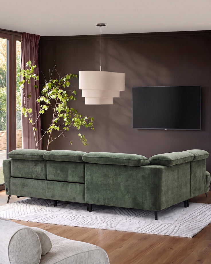 Rosa dark green chenille left hand corner chaise sofa