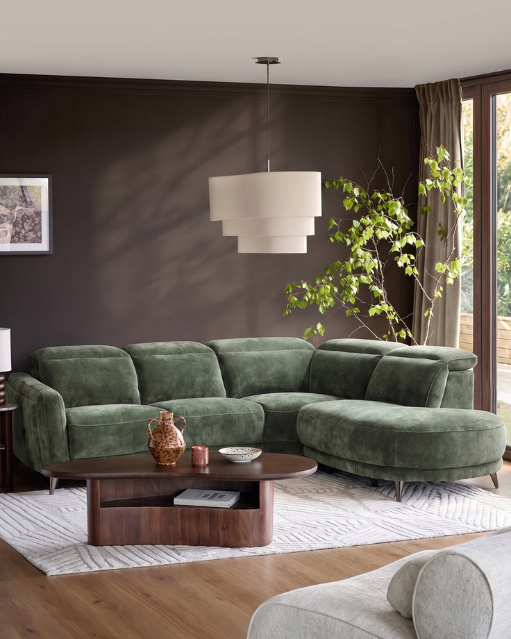 Rosa dark green chenille right hand corner chaise sofa
