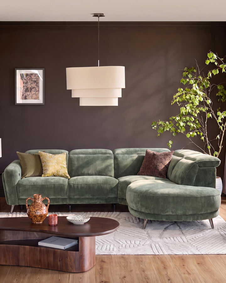 Rosa dark green chenille right hand corner chaise sofa