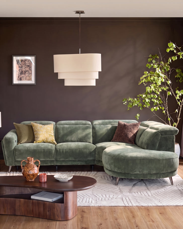 Rosa dark green chenille right hand corner chaise sofa