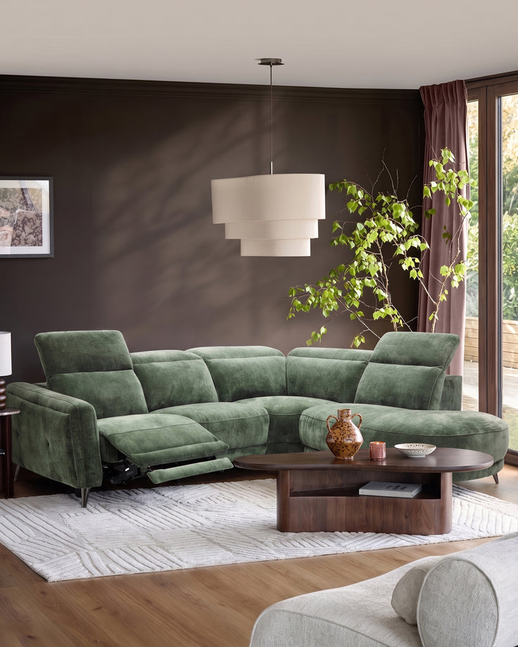 Rosa dark green chenille right hand corner chaise sofa