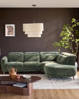 Rosa dark green chenille right hand corner chaise sofa