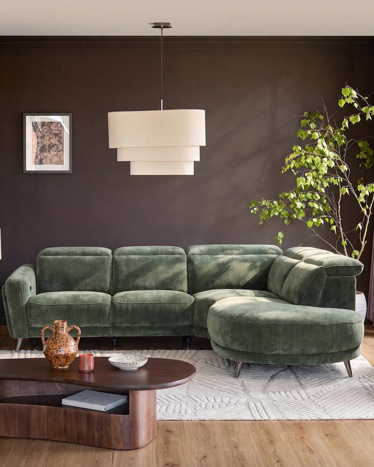 Rosa dark green chenille right hand corner chaise sofa