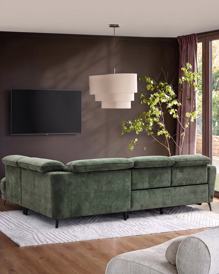 Rosa dark green chenille right hand corner chaise sofa