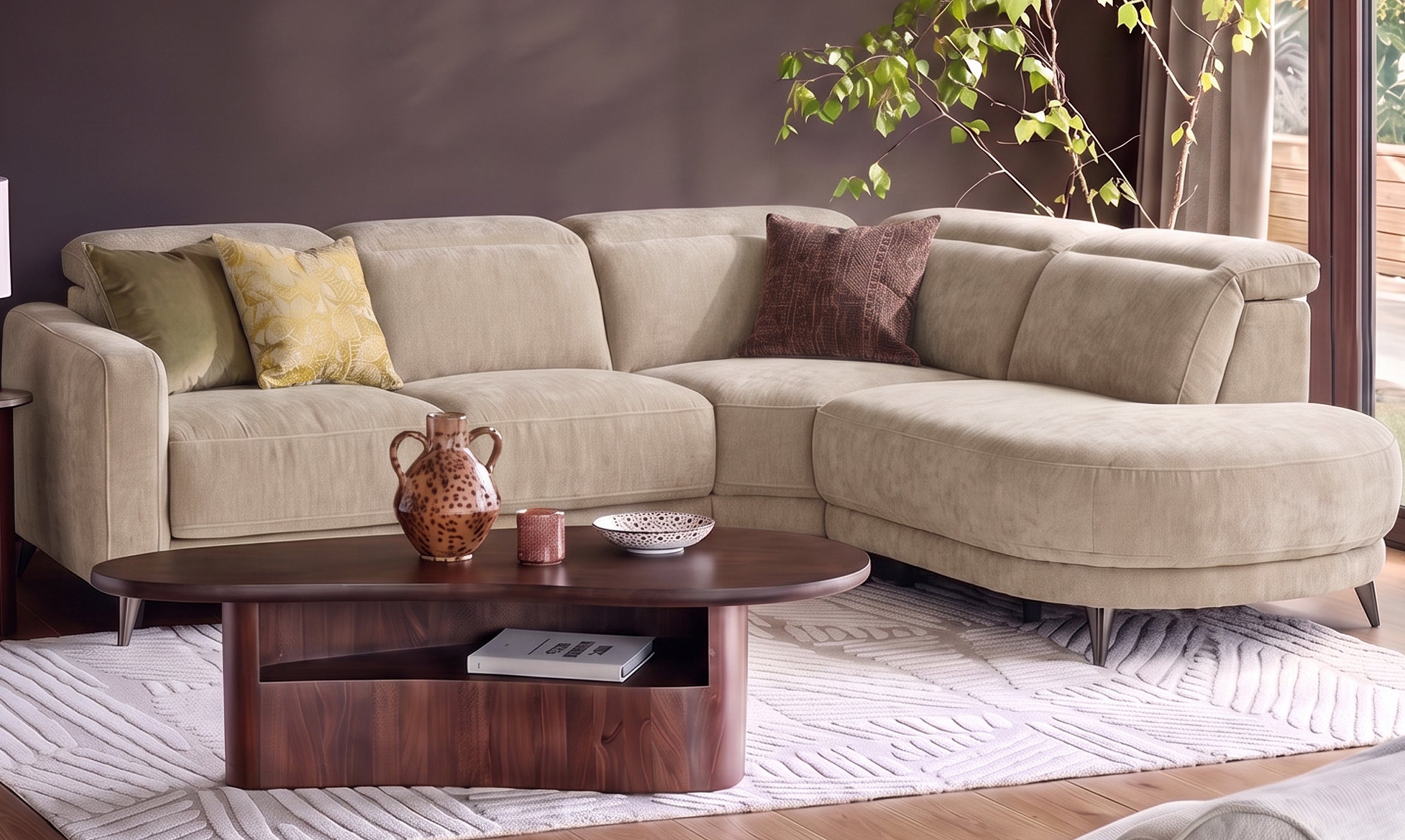 Rosa champagne green chenille right hand corner chaise sofa