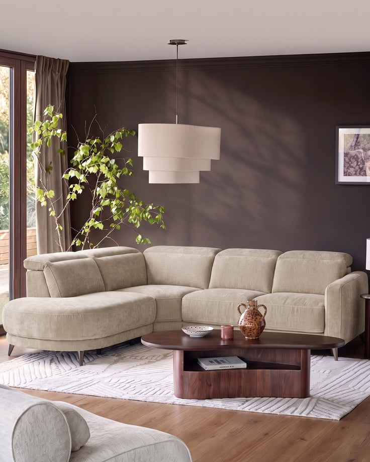 Rosa champagne chenille left have corner chaise sofa