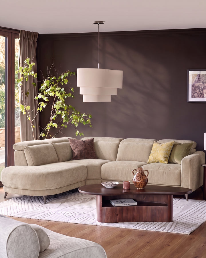 Rosa champagne chenille left have corner chaise sofa