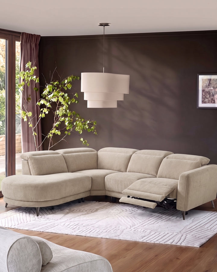 Rosa champagne chenille left have corner chaise sofa