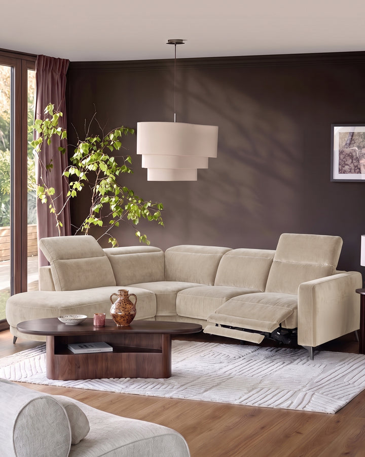 Rosa champagne chenille left have corner chaise sofa